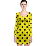 Polka Dots - Black on Canary Yellow Long Sleeve Bodycon Dress