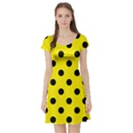Polka Dots - Black on Canary Yellow Short Sleeve Skater Dress