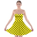 Polka Dots - Black on Canary Yellow Strapless Bra Top Dress