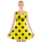 Polka Dots - Black on Canary Yellow V-Neck Sleeveless Dress