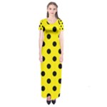 Polka Dots - Black on Canary Yellow Short Sleeve Maxi Dress