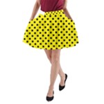 Polka Dots - Black on Canary Yellow A-Line Pocket Skirt