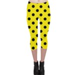 Polka Dots - Black on Canary Yellow Capri Leggings