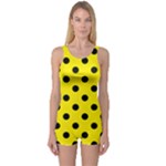 Polka Dots - Black on Canary Yellow One Piece Boyleg Swimsuit