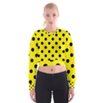 Polka Dots - Black on Canary Yellow Women s Cropped Sweatshirt