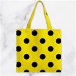 Polka Dots - Black on Canary Yellow Zipper Grocery Tote Bag