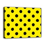 Polka Dots - Black on Canary Yellow Canvas 14  x 11  (Stretched)
