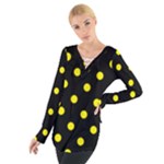 Polka Dots - Canary Yellow on Black Women s Tie Up Tee