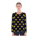 Polka Dots - Canary Yellow on Black Women s Long Sleeve T-shirt