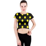 Polka Dots - Canary Yellow on Black Crew Neck Crop Top