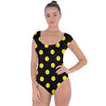 Polka Dots - Canary Yellow on Black Short Sleeve Leotard (Ladies)