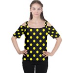 Polka Dots - Canary Yellow on Black Women s Cutout Shoulder Tee
