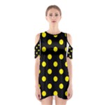 Polka Dots - Canary Yellow on Black Women s Cutout Shoulder Dress