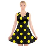 Polka Dots - Canary Yellow on Black V-Neck Sleeveless Dress