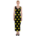Polka Dots - Canary Yellow on Black Fitted Maxi Dress