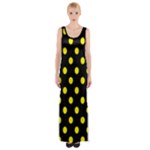 Polka Dots - Canary Yellow on Black Maxi Thigh Split Dress