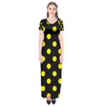 Polka Dots - Canary Yellow on Black Short Sleeve Maxi Dress
