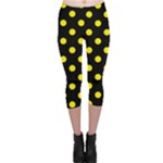 Polka Dots - Canary Yellow on Black Capri Leggings