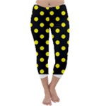 Polka Dots - Canary Yellow on Black Capri Winter Leggings