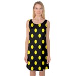 Polka Dots - Canary Yellow on Black Sleeveless Satin Nightdress