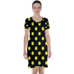 Polka Dots - Canary Yellow on Black Short Sleeve Nightdress