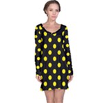Polka Dots - Canary Yellow on Black Long Sleeve Nightdress