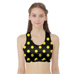 Polka Dots - Canary Yellow on Black Women s Sports Bra with Border