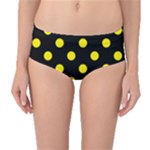 Polka Dots - Canary Yellow on Black Mid-Waist Bikini Bottoms