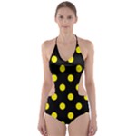 Polka Dots - Canary Yellow on Black Cut-Out One Piece Swimsuit