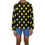 Polka Dots - Canary Yellow on Black Kid s Long Sleeve Swimwear