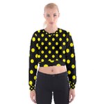 Polka Dots - Canary Yellow on Black Women s Cropped Sweatshirt