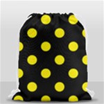 Polka Dots - Canary Yellow on Black Drawstring Bag (Small)