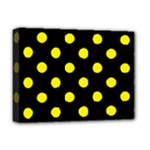 Polka Dots - Canary Yellow on Black Deluxe Canvas 16  x 12  (Stretched)