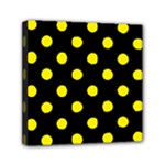Polka Dots - Canary Yellow on Black Mini Canvas 6  x 6  (Stretched)