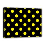 Polka Dots - Canary Yellow on Black Canvas 16  x 12  (Stretched)