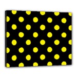Polka Dots - Canary Yellow on Black Canvas 20  x 16  (Stretched)