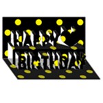 Polka Dots - Canary Yellow on Black Happy Birthday 3D Greeting Card (8x4)