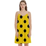 Polka Dots - Black on Gold Yellow Women s Reversible Sports Bra with Border