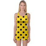 Polka Dots - Black on Gold Yellow One Piece Boyleg Swimsuit