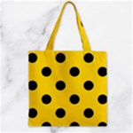 Polka Dots - Black on Gold Yellow Zipper Grocery Tote Bag