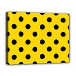 Polka Dots - Black on Gold Yellow Canvas 14  x 11  (Stretched)