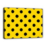 Polka Dots - Black on Gold Yellow Canvas 16  x 12  (Stretched)