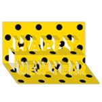 Polka Dots - Black on Gold Yellow Happy New Year 3D Greeting Card (8x4)