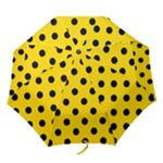 Polka Dots - Black on Gold Yellow Folding Umbrella