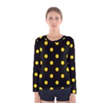 Polka Dots - Gold Yellow on Black Women s Long Sleeve T-shirt