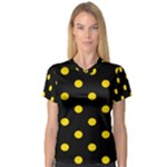 Polka Dots - Gold Yellow on Black Women s V-Neck Sport Mesh Tee