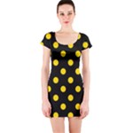 Polka Dots - Gold Yellow on Black Short Sleeve Bodycon Dress