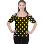 Polka Dots - Gold Yellow on Black Women s Cutout Shoulder Tee
