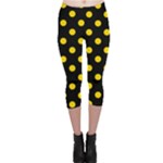 Polka Dots - Gold Yellow on Black Capri Leggings