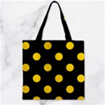 Polka Dots - Gold Yellow on Black Zipper Grocery Tote Bag